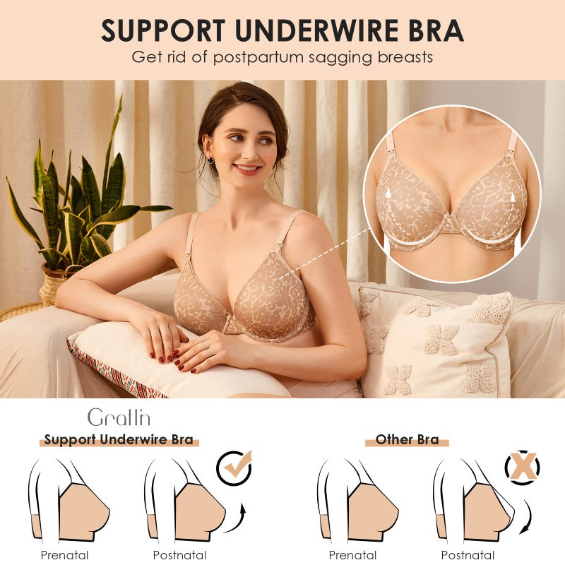 Gratlin Women's Underwire Nursing Bras Support Full Coverage Lightly Padded Maternity Bra for Breastfeeding Black 38D - Image 5